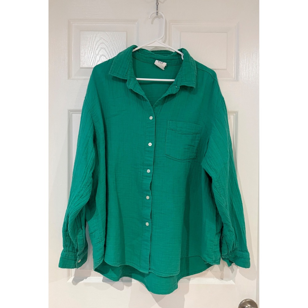 Flaw Gap The Big Shirt XL Green Double Gauze Cotton Button Down Long Sleeve Top